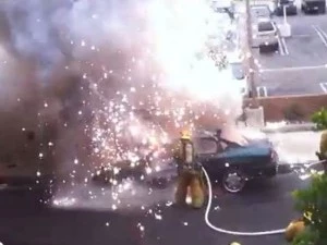 carexplodes Car explodes in firefighter's face