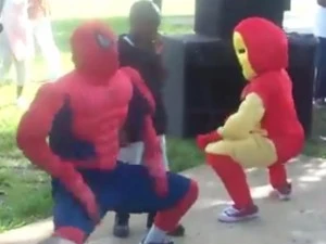 Spider-Man and Iron Man Dance at Kids Party Spider-Man and Iron Man Dance at Kids Party