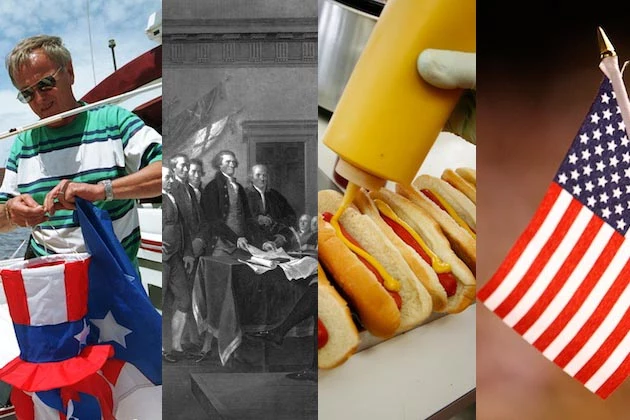 Fourth of July Main Fourth of July hot dogs mustard declaration of independence american flag red, white and blue